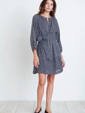 Apiece Apart Navy and White Isla Navy Print Dress XS